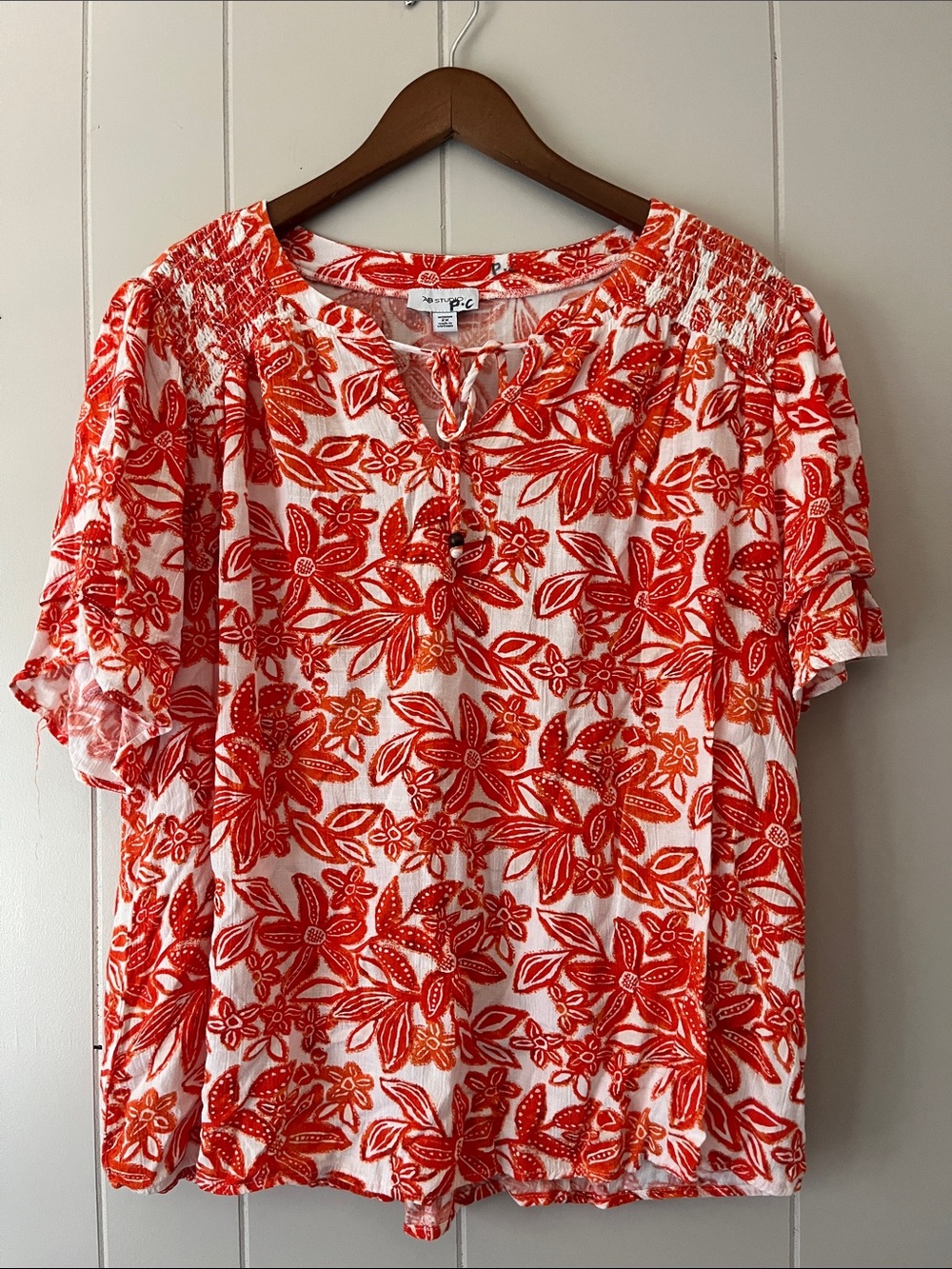 Bright Red & Orange Floral Button-Front Top